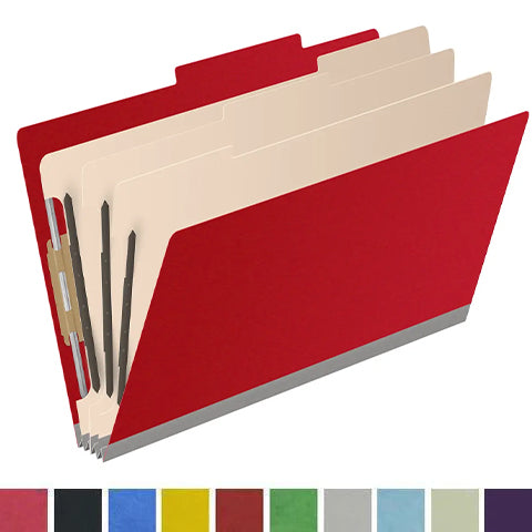 25 Pt. Pressboard Classification Folders, 2/5 Cut ROC Top Tab, Legal Size, 3 Dividers (Box of 10)