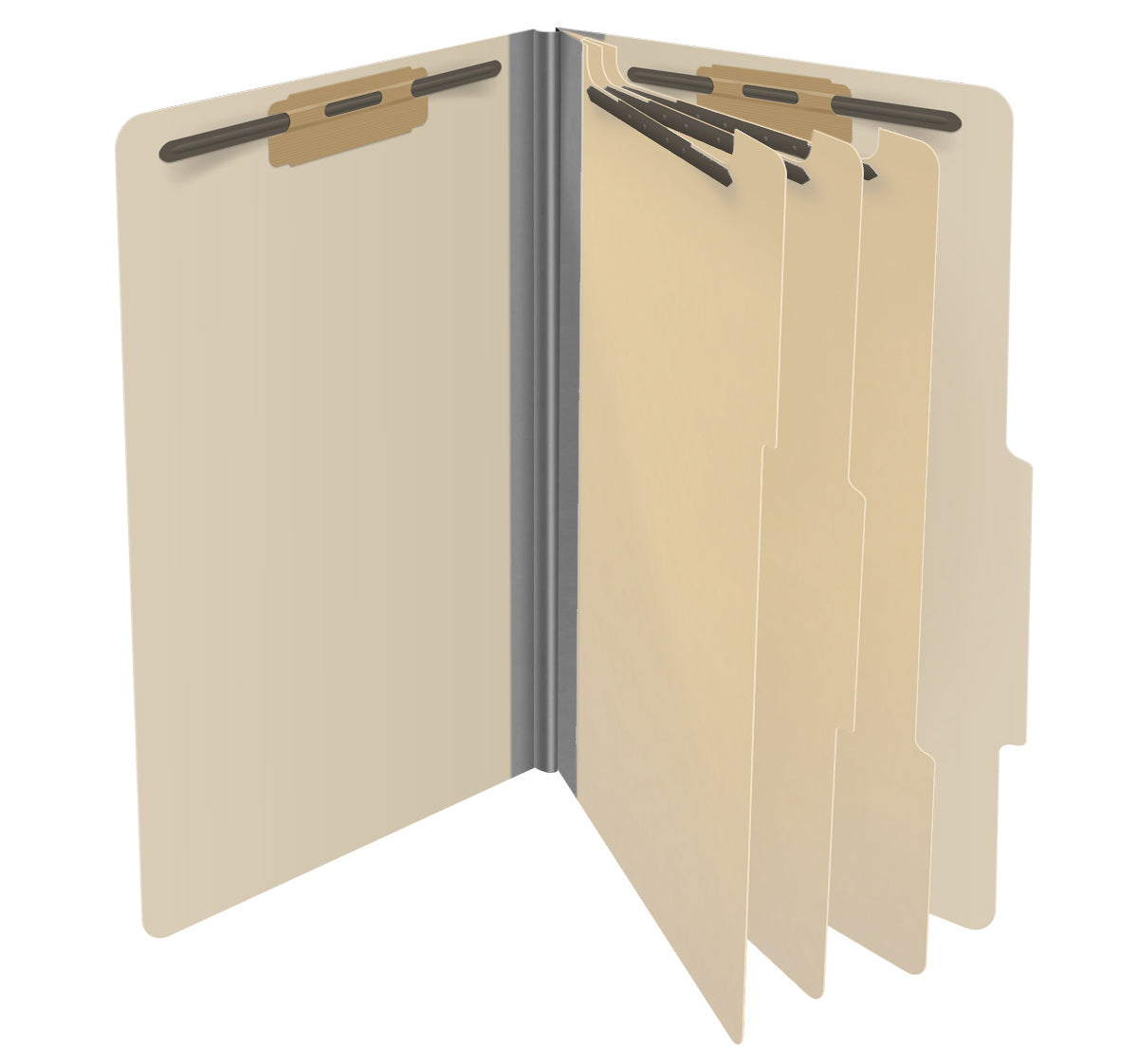 25 Pt. Pressboard Classification Folders, 2/5 Cut ROC Top Tab, Legal Size, 3 Dividers (Box of 10)