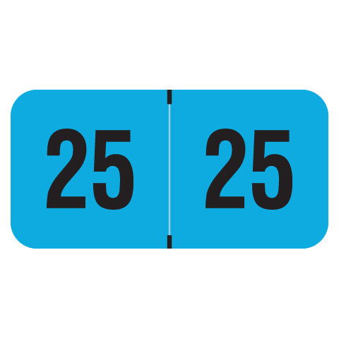 PMA Fluorescent Blue Year 25 Labels, 3/4" X 1-1/2" Laminated- Roll of 500