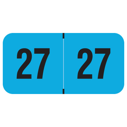 PMA Fluorescent Blue Year 27 Labels, 3/4" X 1-1/2" Laminated- Roll of 500