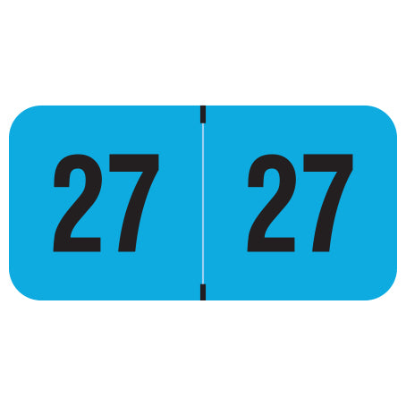 PMA Fluorescent Blue Year 27 Labels, 3/4" X 1-1/2" Laminated- Roll of 500