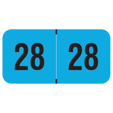 PMA Fluorescent Blue Year 28 Labels, 3/4" X 1-1/2" Laminated- Roll of 500