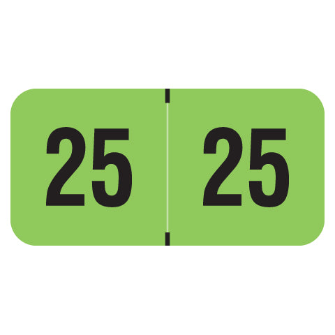 PMA Fluorescent Green Year 25 Labels, 3/4" X 1-1/2" Laminated- Roll of 500