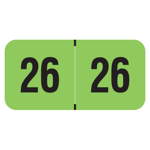 PMA Fluorescent Green Year 26 Labels, 3/4" X 1-1/2" Laminated- Roll of 500