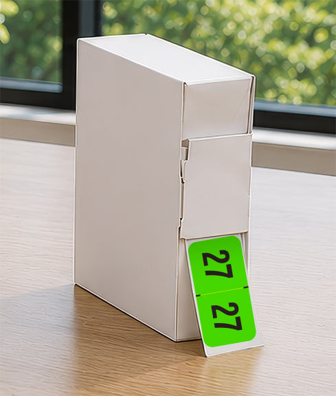 PMA Fluorescent Green Year 27 Labels, 3/4" X 1-1/2" Laminated- Roll of 500