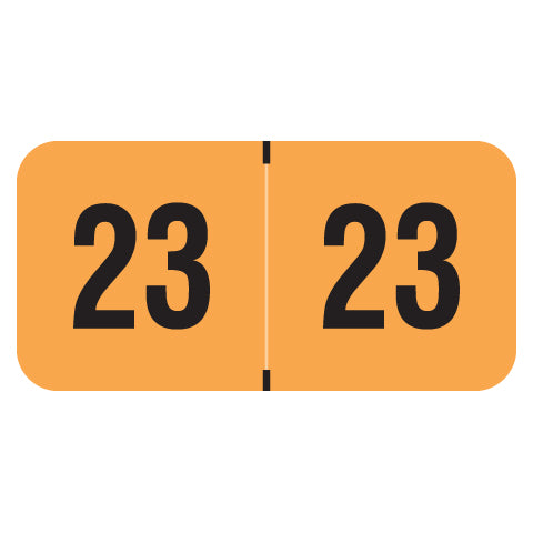 PMA Fluorescent Orange Year 23 Labels, 3/4" X 1-1/2" Laminated- Roll of 500