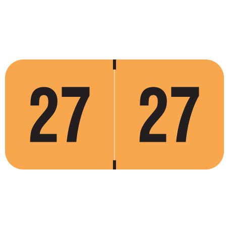 PMA Fluorescent Orange Year 27 Labels, 3/4" X 1-1/2" Laminated- Roll of 500