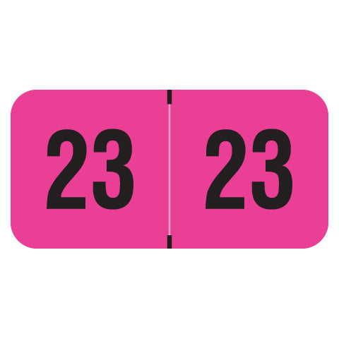 PMA Fluorescent Pink Year 23 Labels, 3/4" X 1-1/2" Laminated- Roll of 500