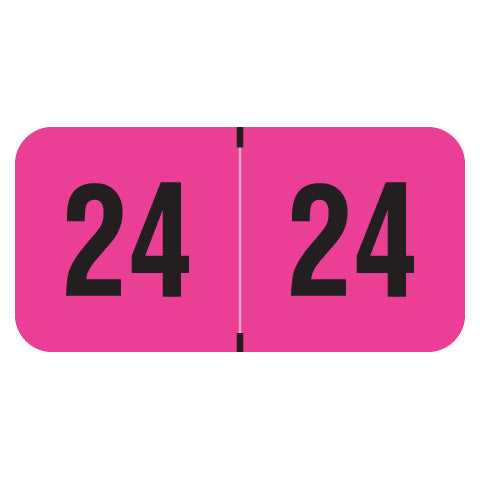 PMA Fluorescent Pink Year 24 Labels, 3/4" X 1-1/2" Laminated- Roll of 500