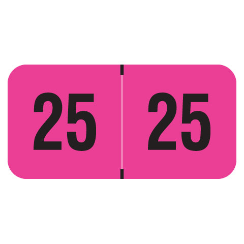 PMA Fluorescent Pink Year 25 Labels, 3/4" X 1-1/2" Laminated- Roll of 500