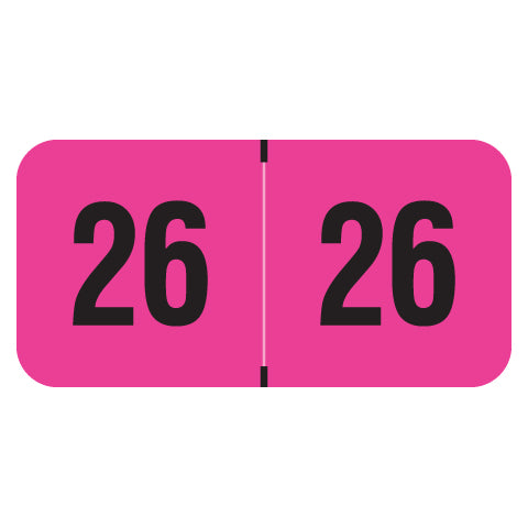 PMA Fluorescent Pink Year 26 Labels, 3/4" X 1-1/2" Laminated- Roll of 500