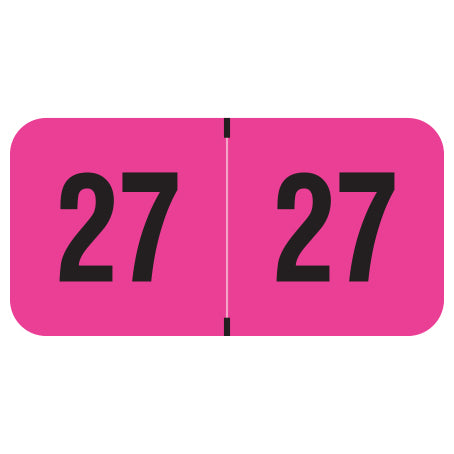 PMA Fluorescent Pink Year 27 Labels, 3/4" X 1-1/2" Laminated- Roll of 500