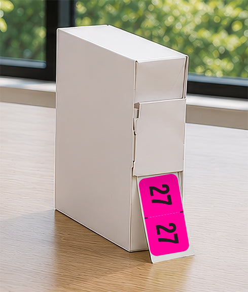 PMA Fluorescent Pink Year 27 Labels, 3/4" X 1-1/2" Laminated- Roll of 500