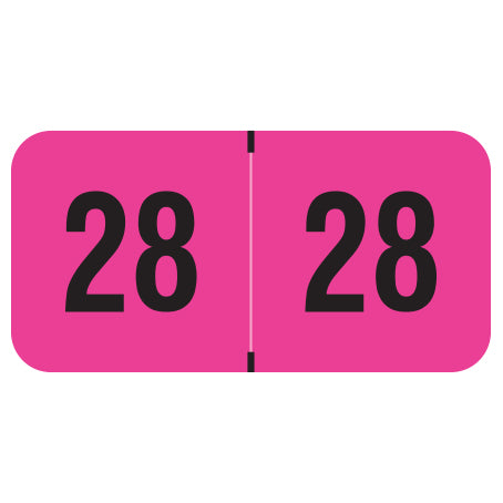 PMA Fluorescent Pink Year 28 Labels, 3/4" X 1-1/2" Laminated- Roll of 500