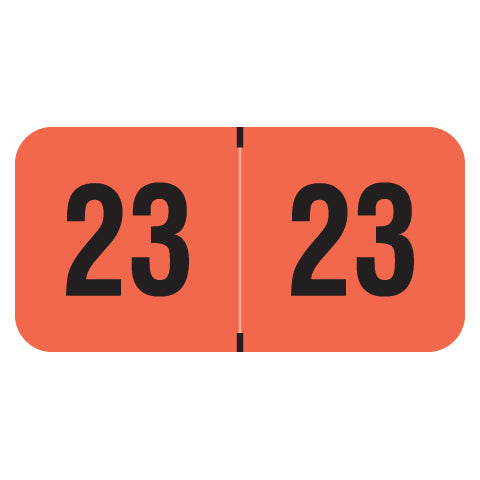 PMA Fluorescent Red Year 23 Labels, 3/4" X 1-1/2" Laminated- Roll of 500