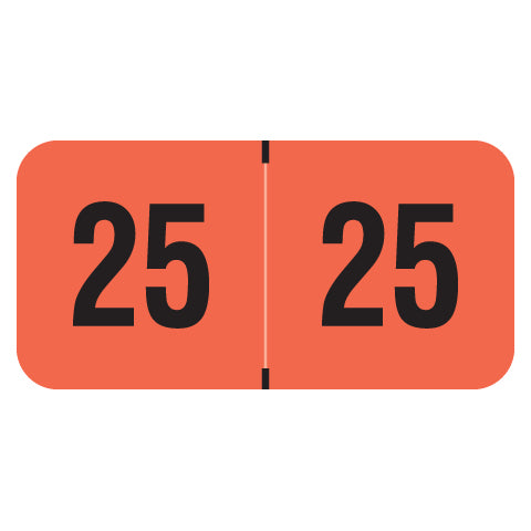 PMA Fluorescent Red Year 25 Labels, 3/4" X 1-1/2" Laminated- Roll of 500