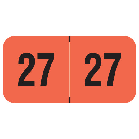 PMA Fluorescent Red Year 27 Labels, 3/4" X 1-1/2" Laminated- Roll of 500