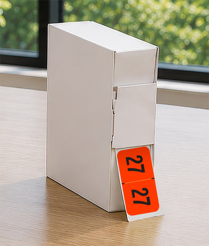 PMA Fluorescent Red Year 27 Labels, 3/4" X 1-1/2" Laminated- Roll of 500