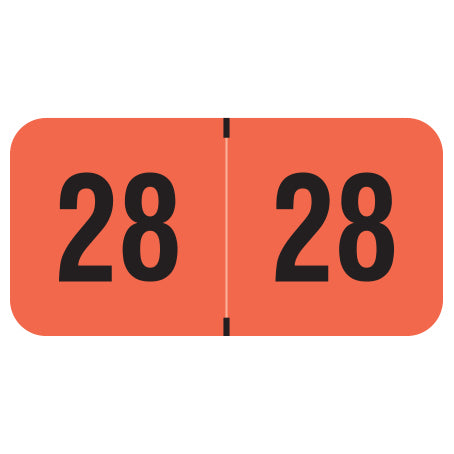 PMA Fluorescent Red Year 28 Labels, 3/4" X 1-1/2" Laminated- Roll of 500