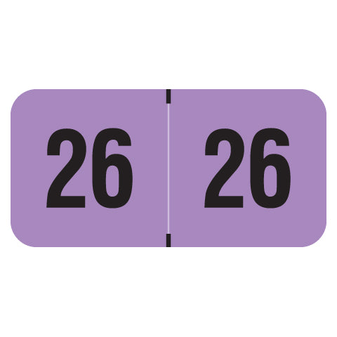 PMA Fluorescent Violet Year 26 Labels, 3/4" X 1-1/2" Laminated- Roll of 500