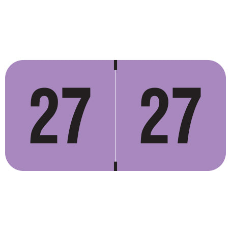 PMA Fluorescent Violet Year 27 Labels, 3/4" X 1-1/2" Laminated- Roll of 500
