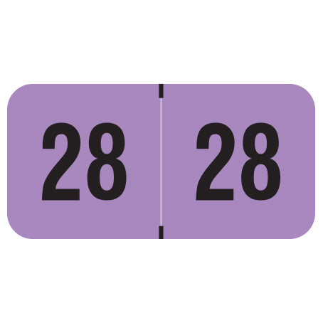 PMA Fluorescent Violet Year 28 Labels, 3/4" X 1-1/2" Laminated- Roll of 500
