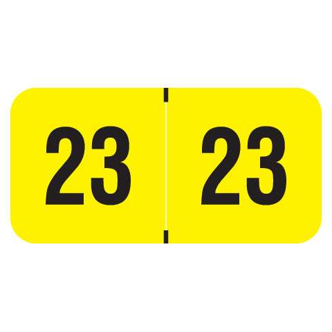 PMA Fluorescent Yellow Year 23 Labels, 3/4" X 1-1/2" Laminated- Roll of 500