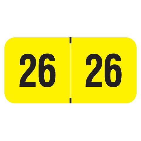 PMA Fluorescent Yellow Year 26 Labels, 3/4" X 1-1/2" Laminated- Roll of 500