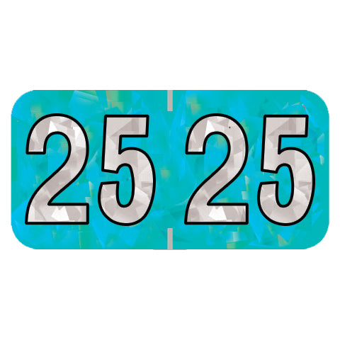 PMA Aqua Holographic Year 25 Labels, 1-1/2" X 3/4" Laminated- Roll of 500