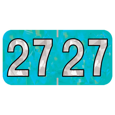 PMA Aqua Holographic Year 27 Labels, 1-1/2" X 3/4" Laminated- Roll of 500