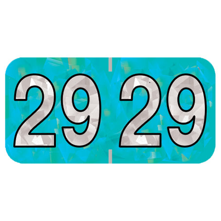 PMA Aqua Holographic Year 29 Labels, 1-1/2" X 3/4" Laminated- Roll of 500