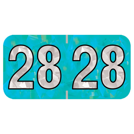 PMA Aqua Holographic Year 28 Labels, 1-1/2" X 3/4" Laminated- Roll of 500