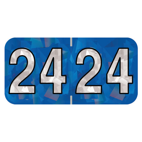 PMA Blue Holographic Year 24 Labels, 1-1/2" X 3/4" Laminated- Roll of 500