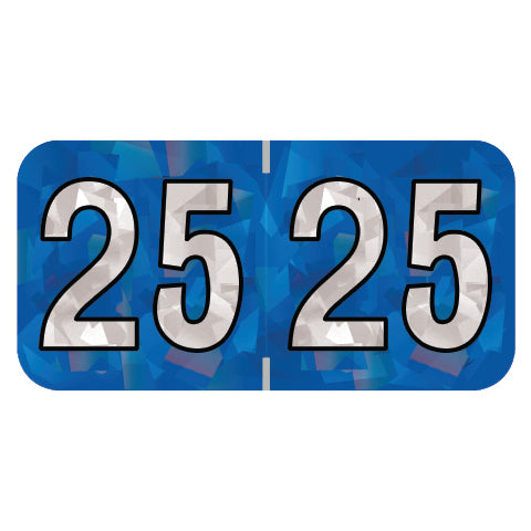 PMA Blue Holographic Year 25 Labels, 1-1/2" X 3/4" Laminated- Roll of 500