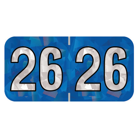 PMA Blue Holographic Year 26 Labels, 1-1/2" X 3/4" Laminated- Roll of 500