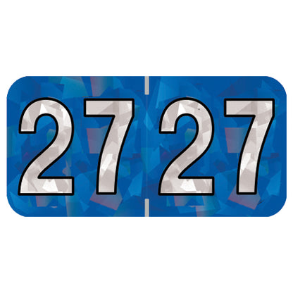 PMA Blue Holographic Year 27 Labels, 1-1/2" X 3/4" Laminated- Roll of 500