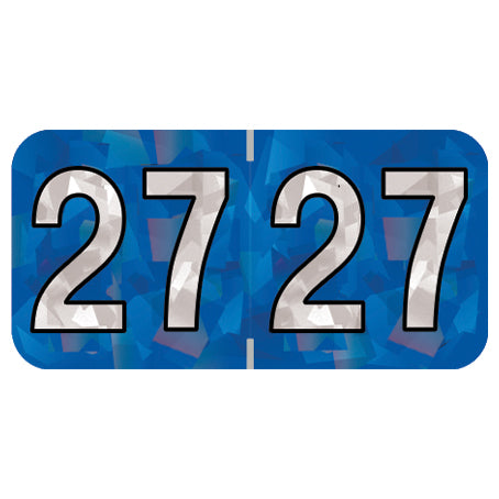 PMA Blue Holographic Year 27 Labels, 1-1/2" X 3/4" Laminated- Roll of 500