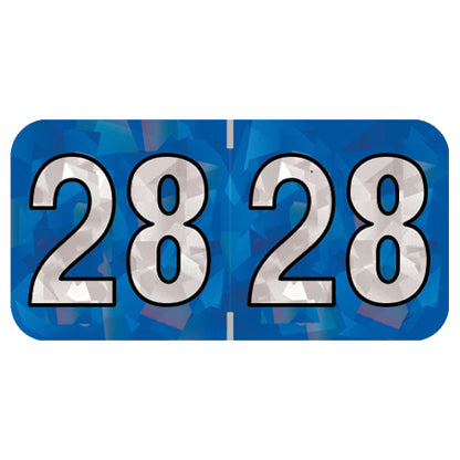 PMA Blue Holographic Year 28 Labels, 1-1/2" X 3/4" Laminated- Roll of 500