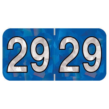 PMA Blue Holographic Year 29 Labels, 1-1/2" X 3/4" Laminated- Roll of 500