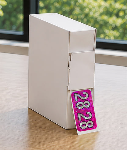 PMA Fuchsia Holographic Year 28 Labels, 3/4" x 1-1/2" Laminated- Roll of 500