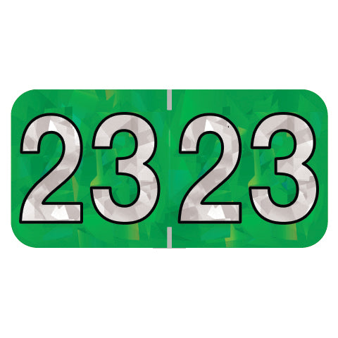 PMA Green Holographic Year 23 Labels, 3/4" x 1-1/2" Laminated- Roll of 500