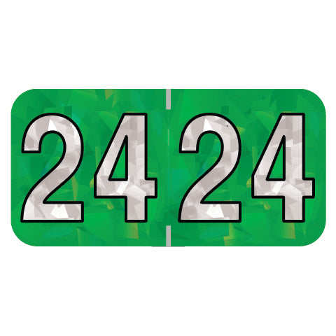 PMA Green Holographic Year 24 Labels, 3/4" x 1-1/2" Laminated- Roll of 500