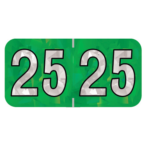 PMA Green Holographic Year 25 Labels, 3/4" x 1-1/2" Laminated- Roll of 500