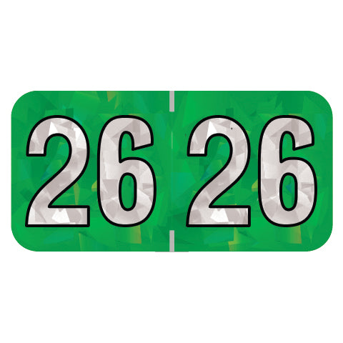 PMA Green Holographic Year 26 Labels, 3/4" x 1-1/2" Laminated- Roll of 500