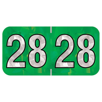 PMA Green Holographic Year 28 Labels, 3/4" x 1-1/2" Laminated- Roll of 500