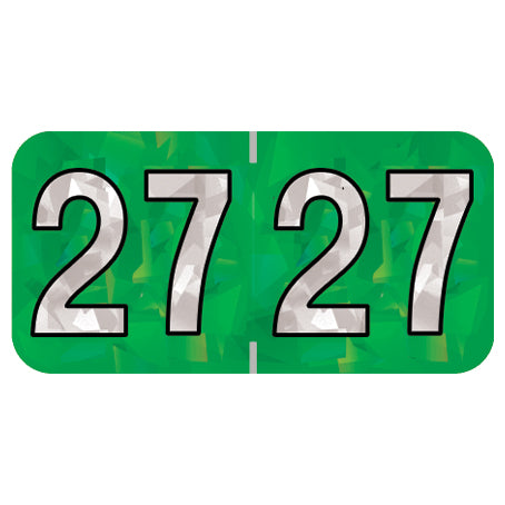 PMA Green Holographic Year 27 Labels, 3/4" x 1-1/2" Laminated- Roll of 500