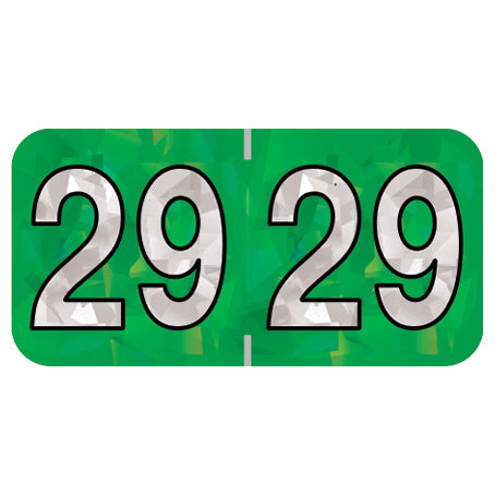 PMA Green Holographic Year 29 Labels, 3/4" x 1-1/2" Laminated- Roll of 500