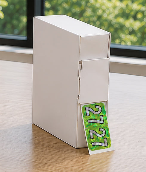 PMA Lime Holographic Year 27 Labels, 3/4" H x 1-1/2" W Laminated- Roll of 500