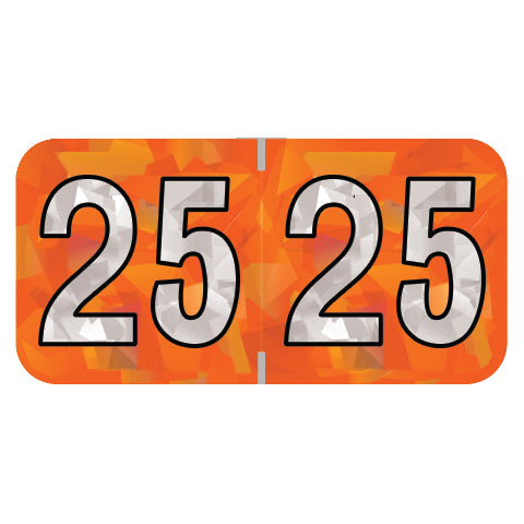 PMA Orange Holographic Year 25 Labels, 3/4" H x 1-1/2" W Laminated- Roll of 500