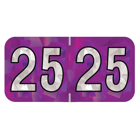 PMA Purple Holographic Year 25 Labels, 3/4" x 1-1/2" Laminated- Roll of 500